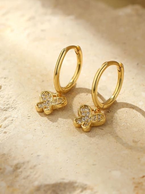 ES1116 [Gold] 925 Sterling Silver Cubic Zirconia Butterfly Dainty Huggie Earring